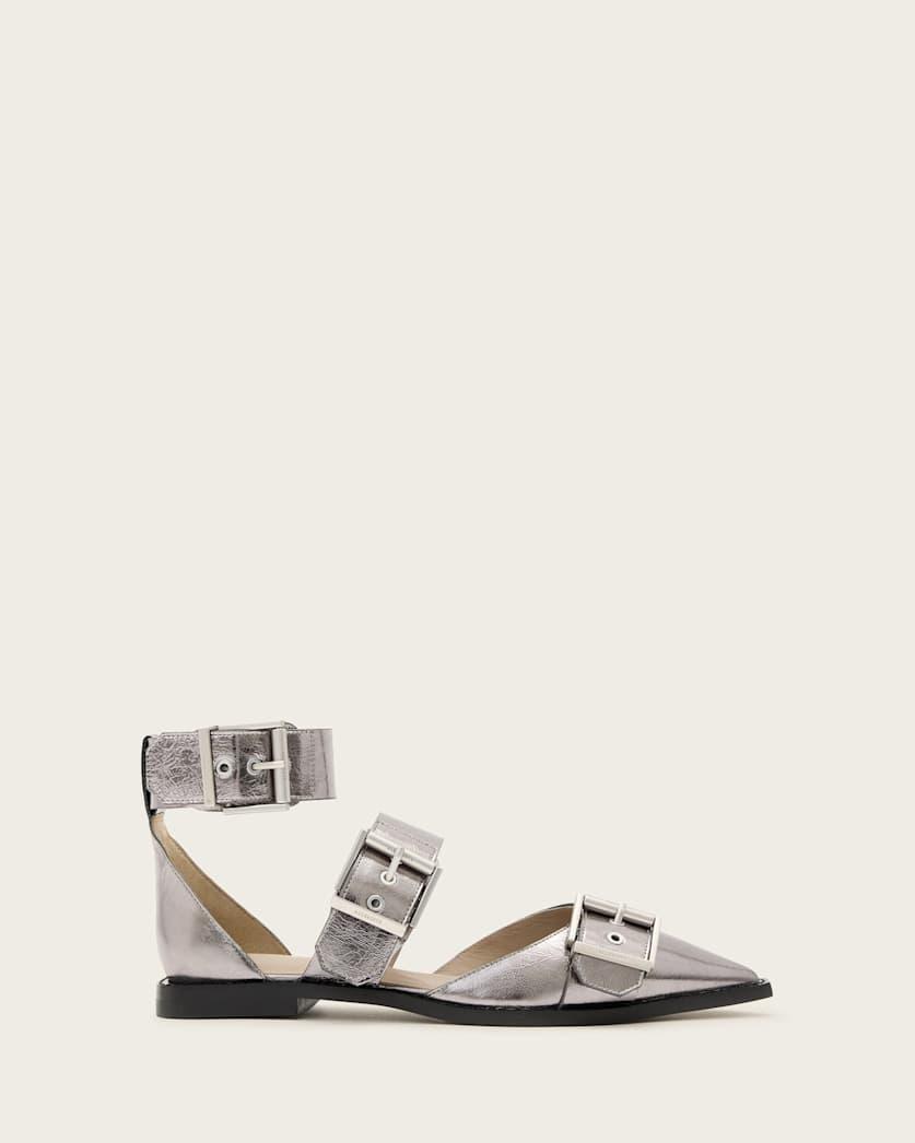 Sutton Metallic Leather Point Toe Shoes by ALLSAINTS