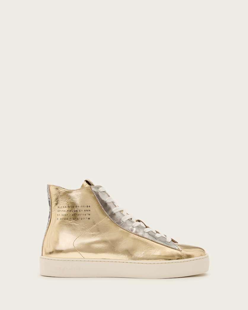 Tana Metallic Leather High Top Trainers by ALLSAINTS
