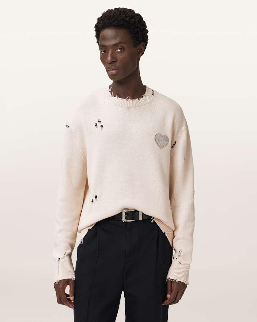 Theo Distressed Embroidered Sweater by ALLSAINTS