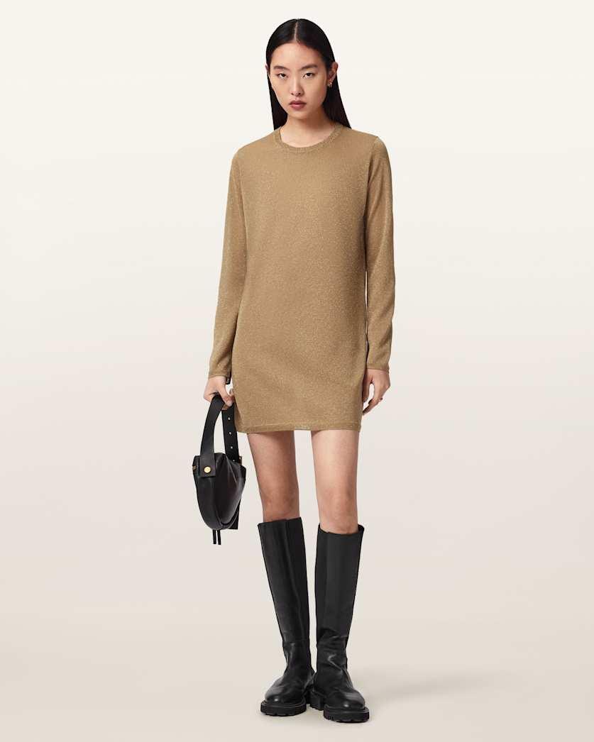 Tillii Metallic Long Sleeve Mini Dress by ALLSAINTS