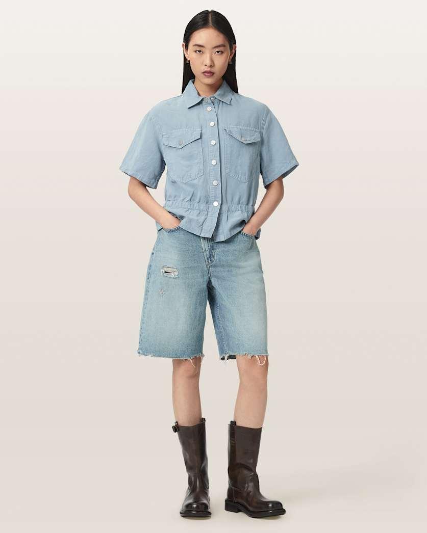 Tove Short Sleeve Linen Blend Shirt by ALLSAINTS