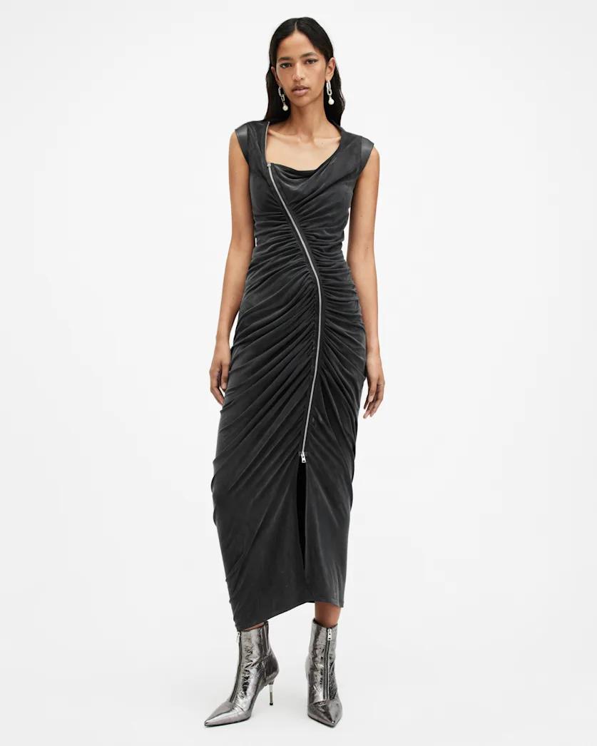 Umbra Draped Zip Slim Fit Dress by ALLSAINTS