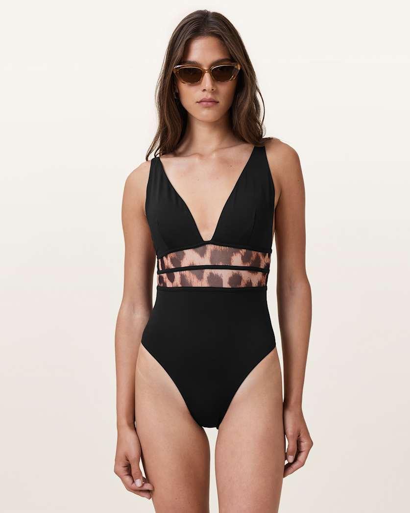 Xalia Mesh Leopard Print Swimsuit by ALLSAINTS