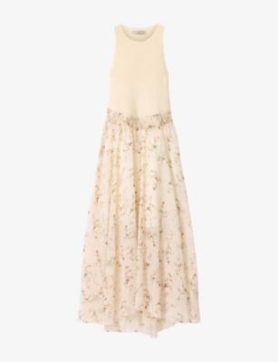 Zenia Contrast-Skirt Knitted-Woven Maxi Dress by ALLSAINTS