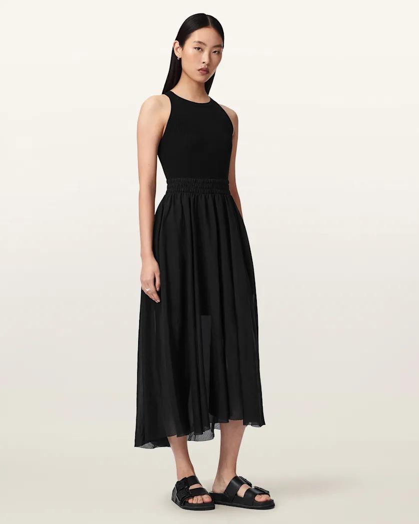 Zenia Sleeveless Asymmetric Midi Dress by ALLSAINTS