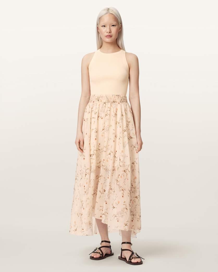 Zenia Sleeveless Knit Woven Midi Dress by ALLSAINTS