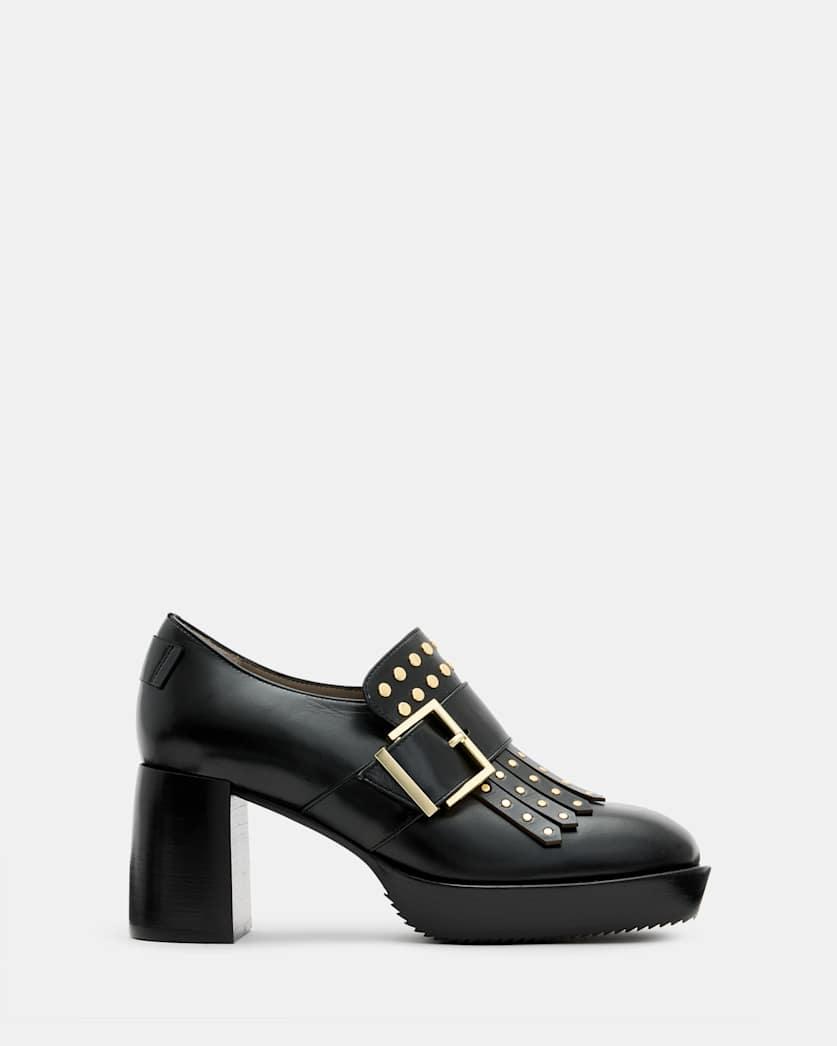 Zia Studded Leather Heeled Loafers by ALLSAINTS