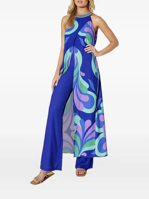 beaded-neckline print top by ALLURE