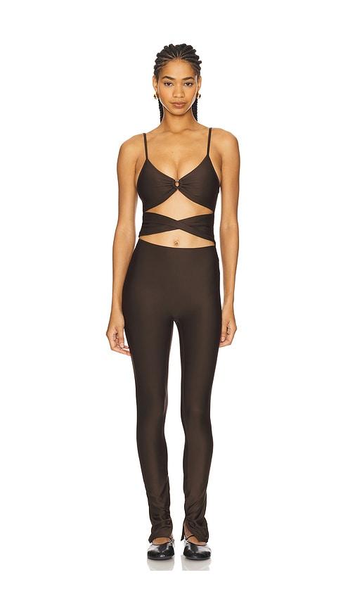 alo Airlift A-List Onesie in Brown by ALO YOGA