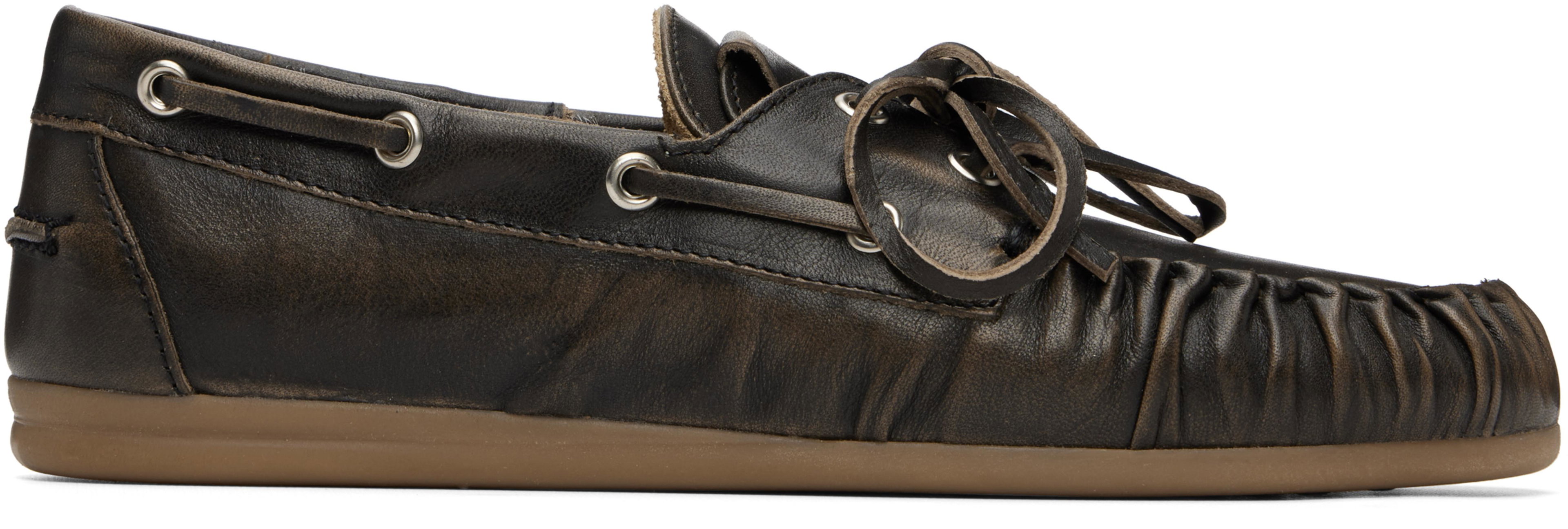 Brown Rowan Vintage Effect Leather Boat Shoes by ALOHAS