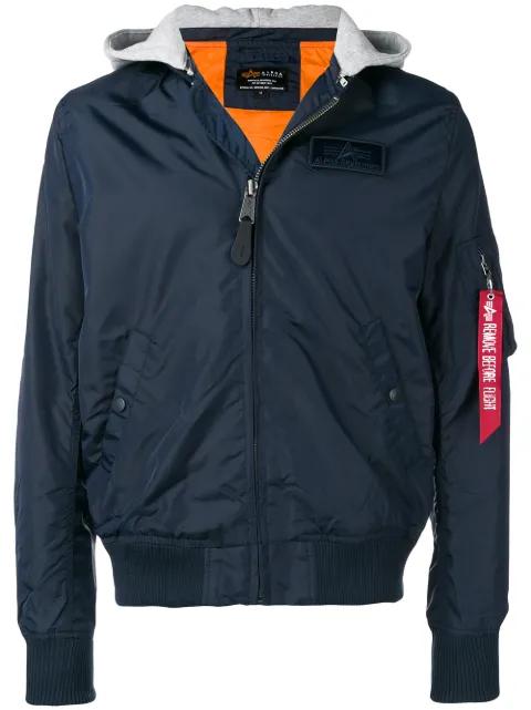 bomber jacket with a hood by ALPHA INDUSTRIES