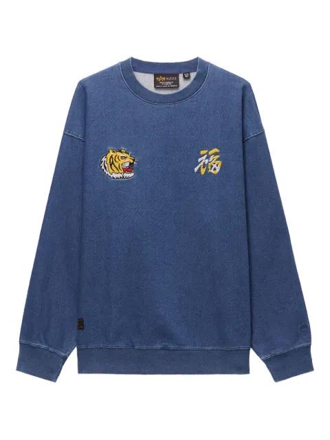 embroidered-tiger crew-neck sweatshirt by ALPHA INDUSTRIES