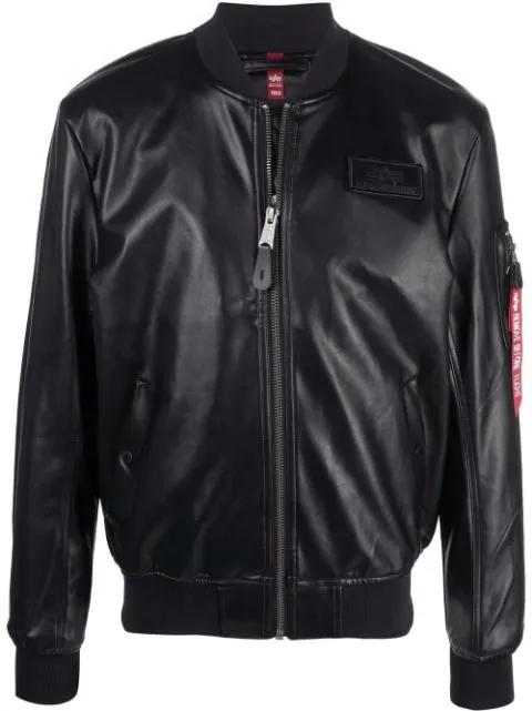 logo-patch faux leather bomber jacket by ALPHA INDUSTRIES