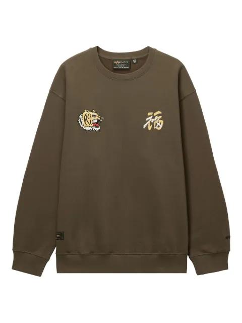 tiger-embroidered crew-neck sweatshirt by ALPHA INDUSTRIES