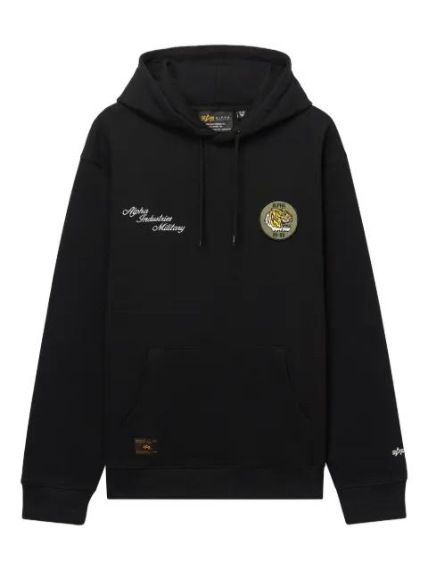 tiger-patch embroidered-logo hoodie by ALPHA INDUSTRIES