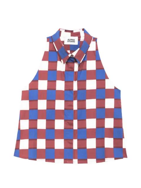 checked collar top by ALPHA STUDIO
