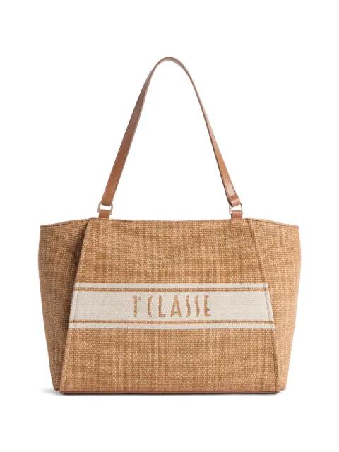 raffia-effect logo-embroidered tote bag by ALVIERO MARTINI 1DEG CLASSE