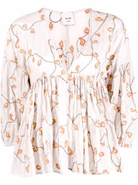 embroidered flounce smock top by ALYSI