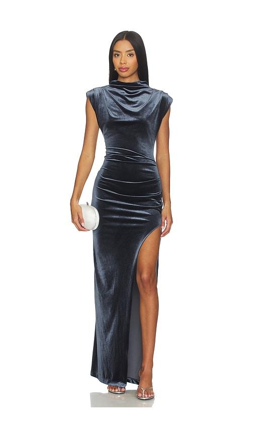 Amanda Uprichard Biella Velvet Gown in Slate by AMANDA UPRICHARD