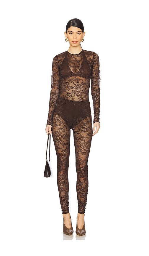 Amanda Uprichard X REVOLVE Caresha Catsuit in Brown by AMANDA UPRICHARD