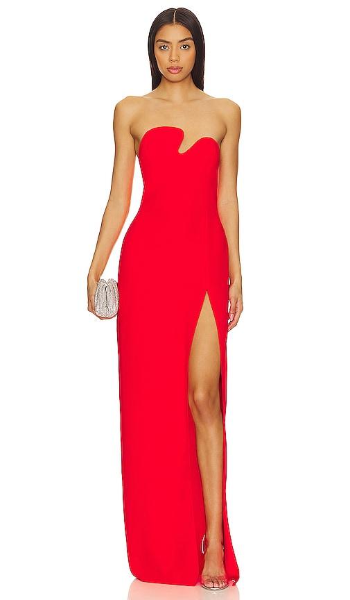 Amanda Uprichard X REVOLVE Strapless Puzzle Gown in Red by AMANDA UPRICHARD