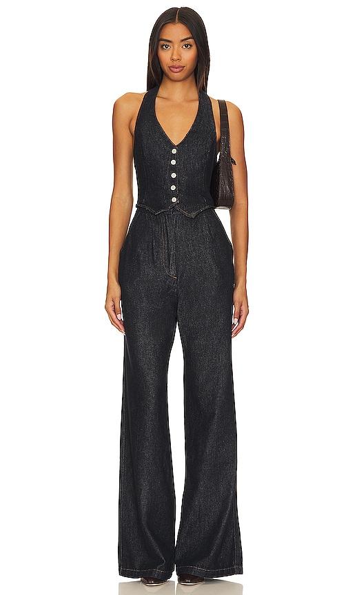 Amanda Uprichard X Revolve Isadore Denim Jumpsuit in Denim-Dark by AMANDA UPRICHARD