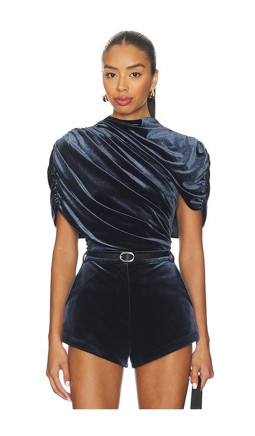 Amanda Uprichard x REVOLVE Evianna Velvet Top in Slate by AMANDA UPRICHARD