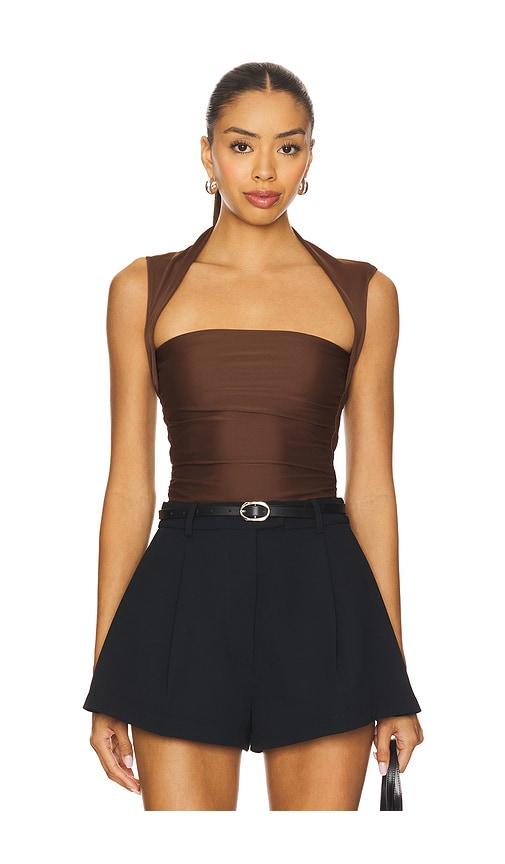 Amanda Uprichard x REVOLVE Short Sleeve Momo Top in Chocolate by AMANDA UPRICHARD