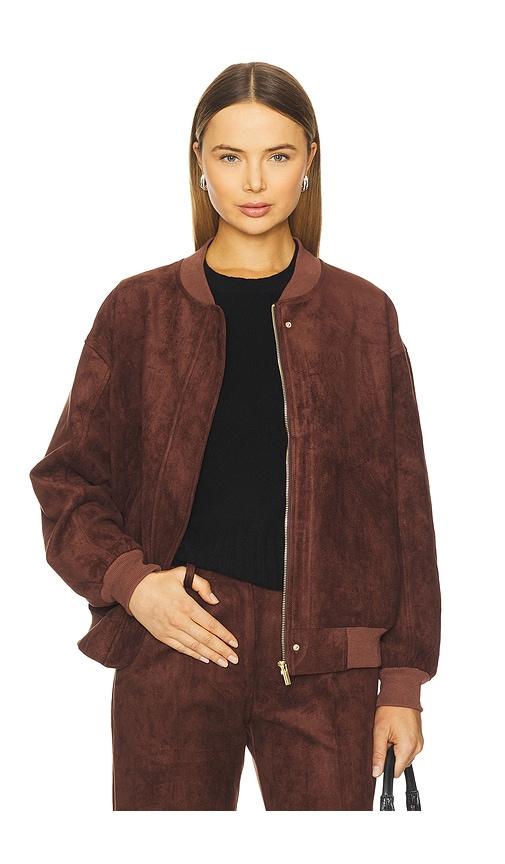 Amanda Uprichard x REVOLVE Vero Suede Bomber Jacket in Chocolate by AMANDA UPRICHARD