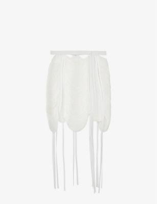 Strap-embellished panel woven mini skirt by AMBER W. SMITH