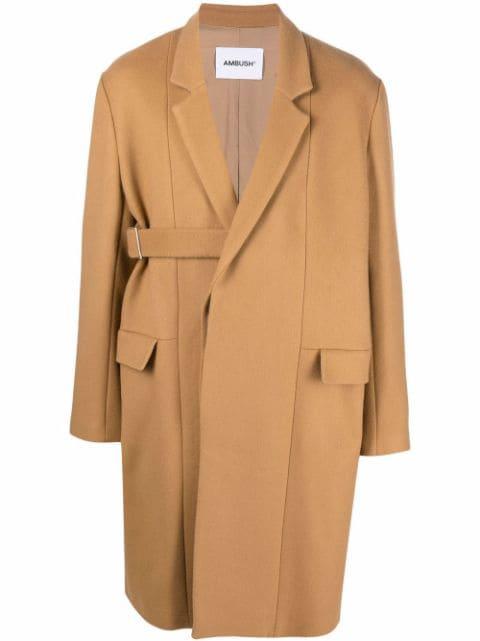 belted virgin wool-blend coat by AMBUSH