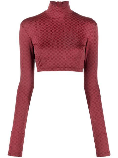 checkerboard print cropped long sleeve shirt by AMBUSH