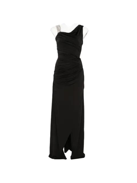 crystal-embellished ruched asymmetric maxi dress by AMEN
