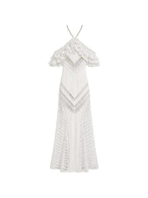 lace-panelled ruffled maxi dress by AMEN