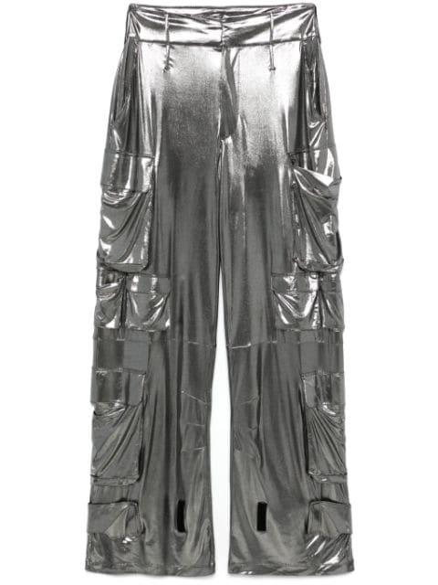 lamé-effect cargo pants by AMEN