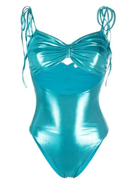 laminated-jersey ruched swimsuit by AMEN
