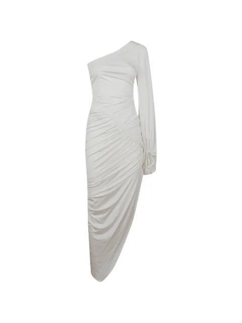 one-shoulder ruched maxi dress by AMEN