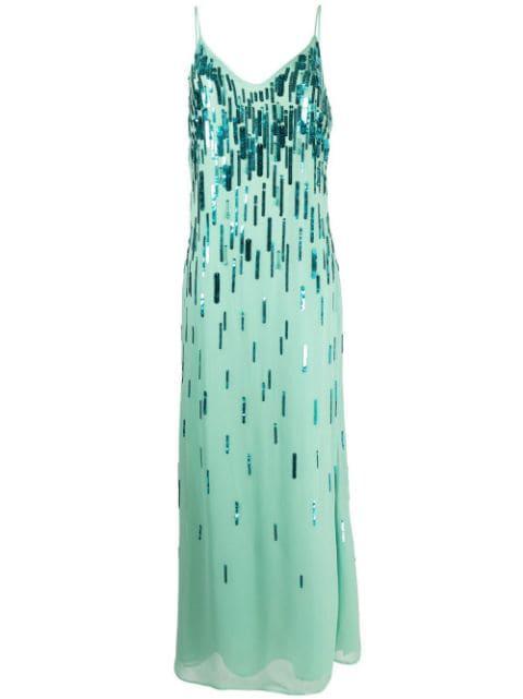 sequin-embellished V-neck gown by AMEN