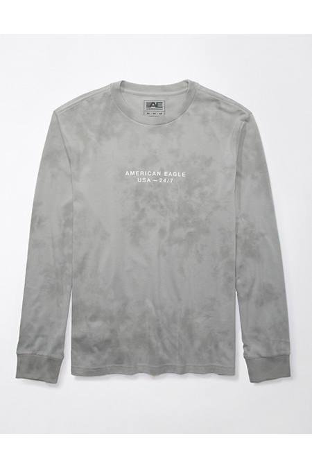 AE 247 Tie-Dye Graphic Long-Sleeve T-Shirt Men's Gray L by AMERICAN EAGLE