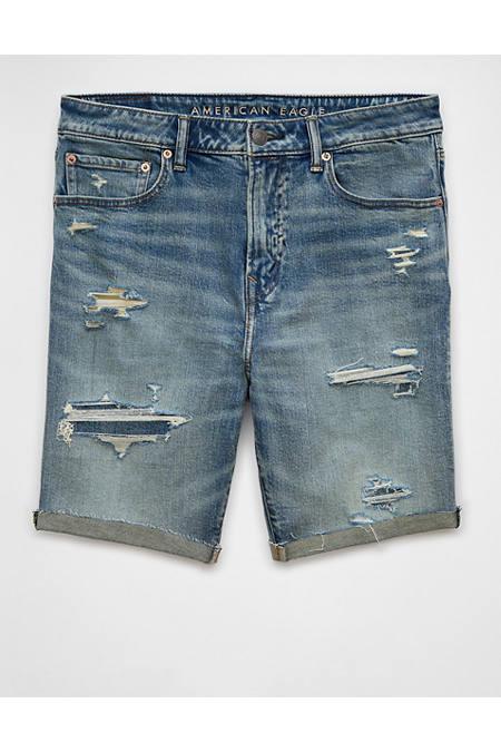 AE 9 AirFlex Patched Denim Short Men's Destroyed Medium Wash by AMERICAN EAGLE AE 9 AirFlex Patched Denim Short Men's Destroyed Medium Wash by AMERICAN EAGLE