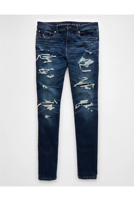 AE AirFlex Ultrasoft Skinny Ripped Jean Men's Destroyed Dark Wash by AMERICAN EAGLE AE AirFlex Ultrasoft Skinny Ripped Jean Men's Destroyed Dark Wash by AMERICAN EAGLE