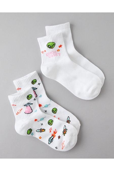 AE Alien Boyfriend Socks 2-Pack Women's White One Size by AMERICAN EAGLE