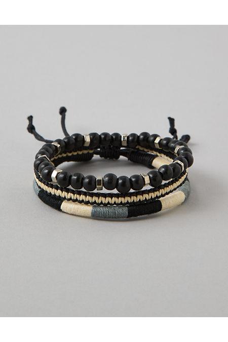 AE Beaded & Braided Bracelet 3-Pack Men's Black by AMERICAN EAGLE