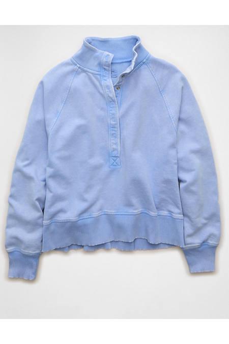 AE Big Hug Fleece Henley Sweatshirt Women's Blue Daylight by AMERICAN EAGLE