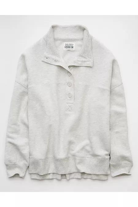 AE Big Hug Henley Sweatshirt Women's Grey by AMERICAN EAGLE AE Big Hug Henley Sweatshirt Women's Grey by AMERICAN EAGLE