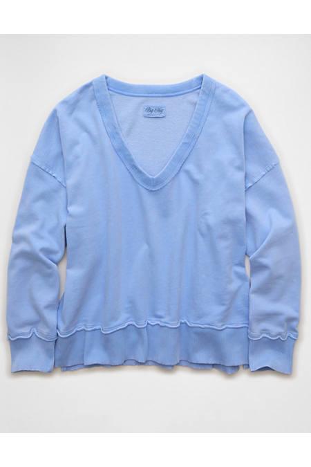 AE Big Hug V-Neck Sweatshirt Women's Blue Daylight by AMERICAN EAGLE