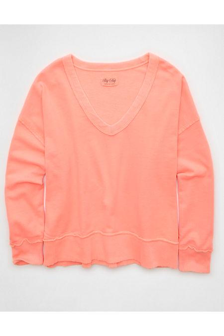 AE Big Hug V-Neck Sweatshirt Women's Coral Sun by AMERICAN EAGLE