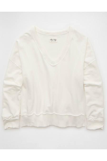 AE Big Hug V-Neck Sweatshirt Women's White by AMERICAN EAGLE