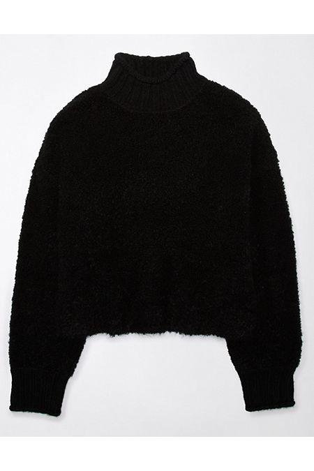 AE Boucl Mock Neck Sweater Women's Black S by AMERICAN EAGLE