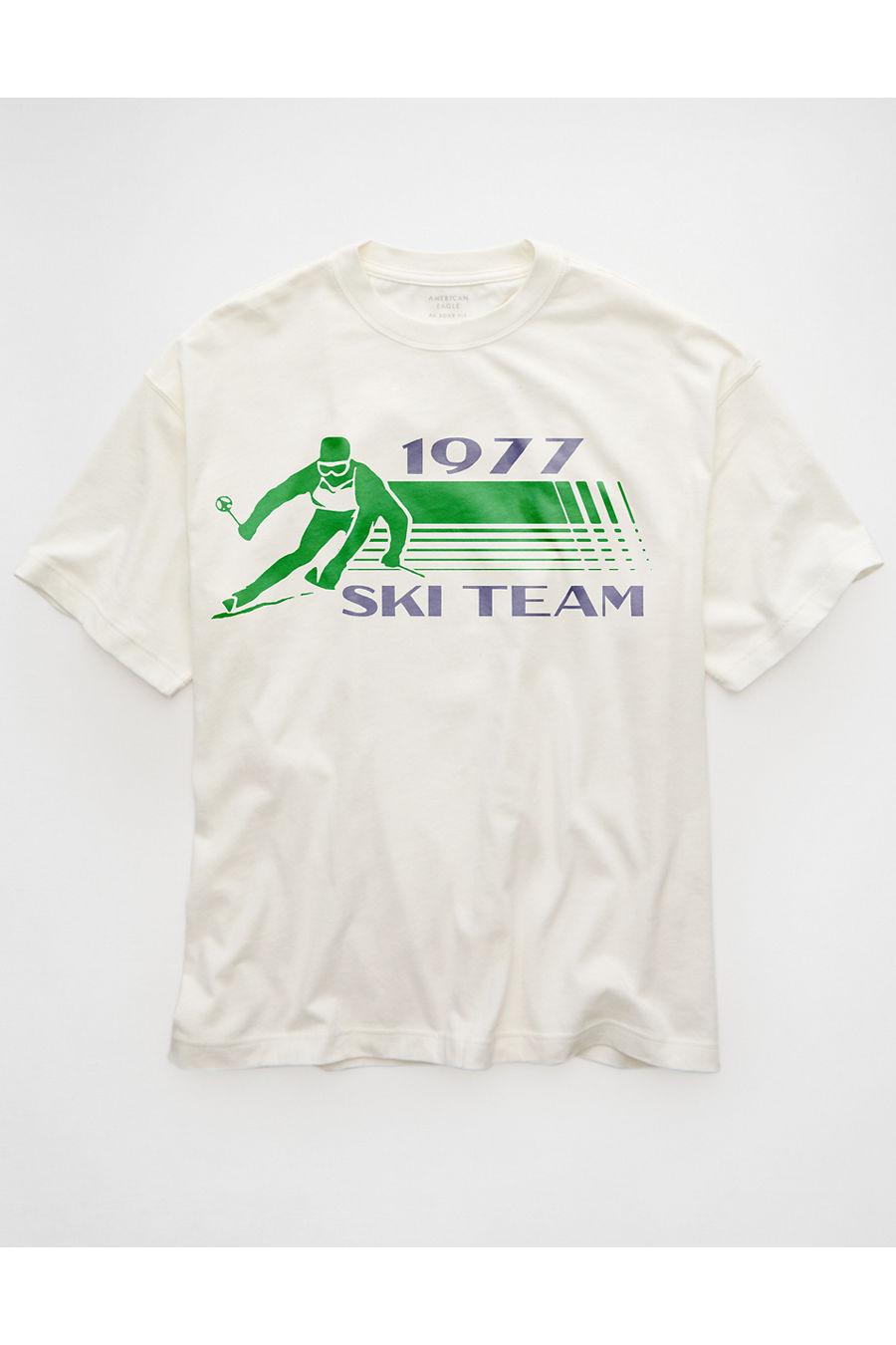 AE Boxy Ski Team Graphic T-Shirt Men's Air White by AMERICAN EAGLE